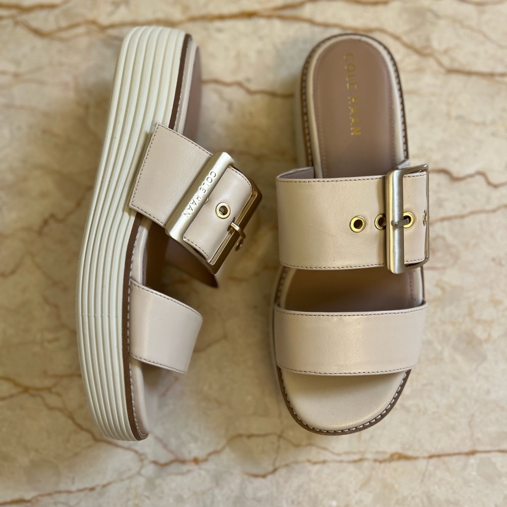 Cole Haan Women's Beige Buckle Slide Sandals